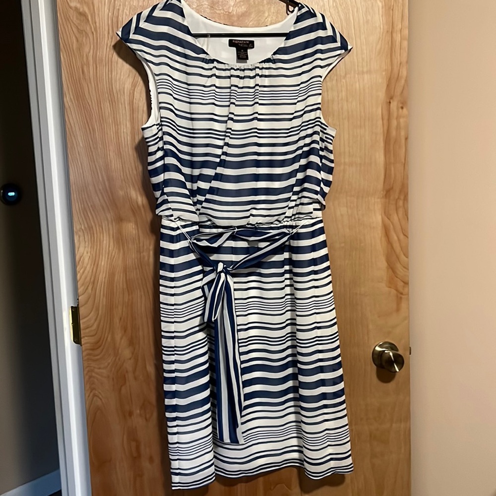 Blue and white striped dress